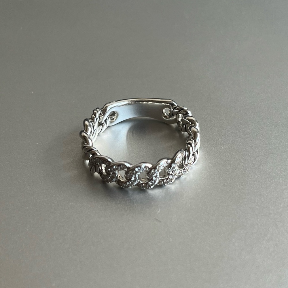 David Yurman Belmont Curb Link Band Ring Sterling Silver Diamonds - Picture 2 of 14